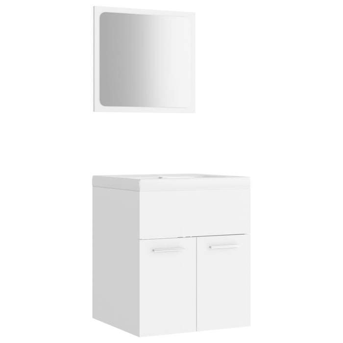 Badkamermeubelset - KALISSE - Wit - 41x38,5x46 cm - Geïntegreerde wastafel - Inclusief spiegel - Spaanplaat