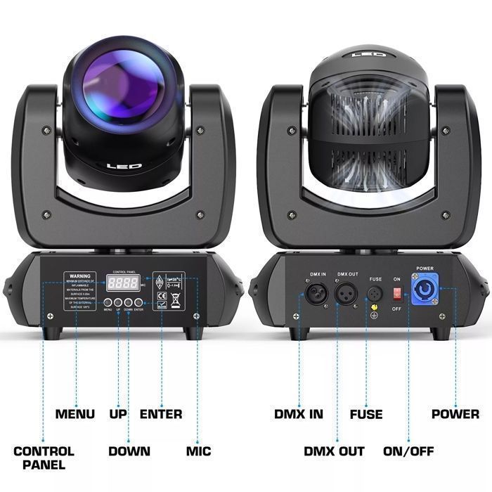 Efectos de iluminación para DJ UKing de 200 W - Cabeza móvil LED para DJ, haz de 8 gobos, 18 prismas, DMX, paquete de 2 - Luces de escenario para fiestas, discotecas y bodas