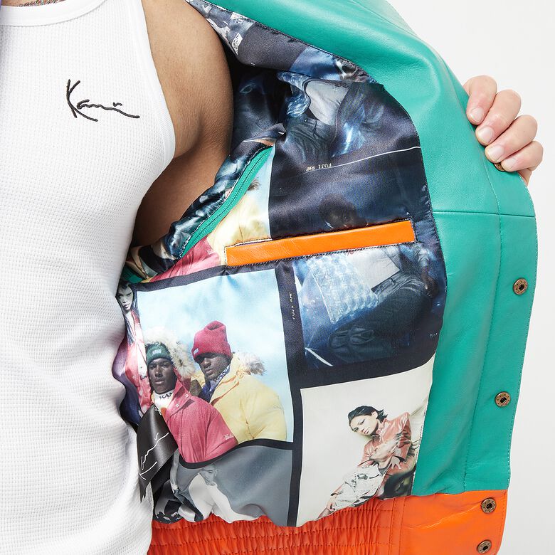 Collegejacke aus Metallplatten-Blockleder