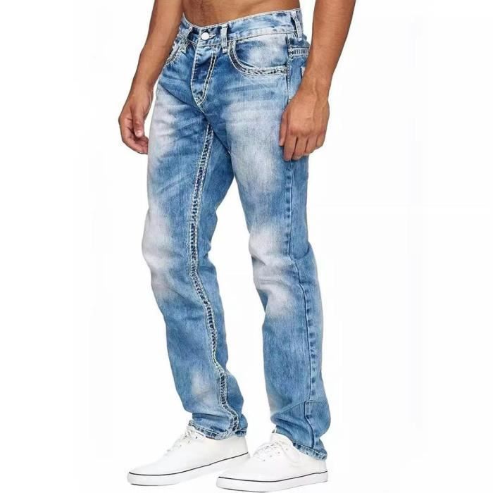 Jeans da uomo a gamba dritta elasticizzata - INSFITY - Effetto slavato - Azzurro chiaro