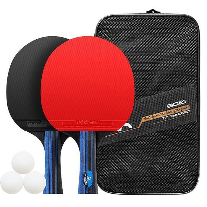 Professionele pingpongracketset, 2 tafeltennisrackets, 3 ballen en tas (horizontale slag / lange steel)