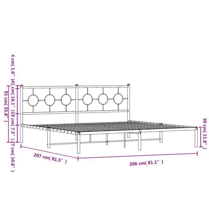 Cama blanca de 200 x 200 cm - Estructura metálica - Colchón no incluido - y cabecero blanco de 200 x 200 cm 005_350135