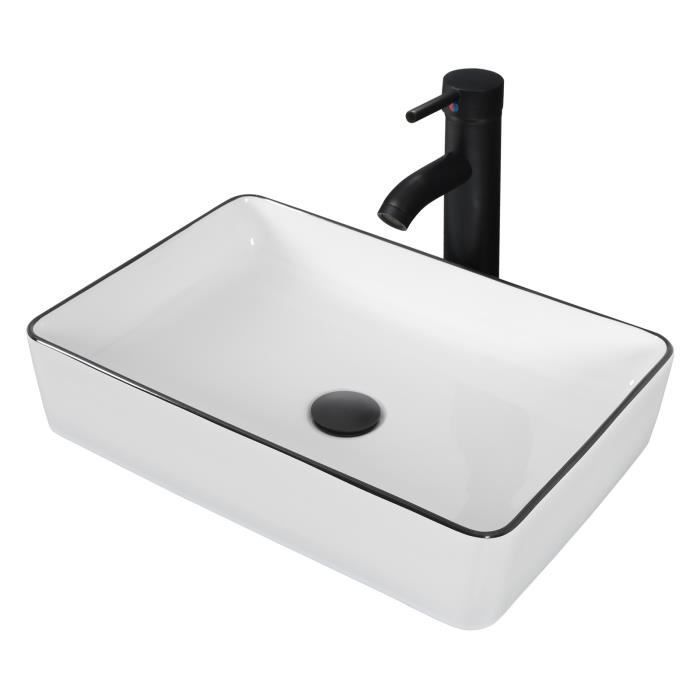 Square Countertop Washbasin with Faucet, Ceramic Bathroom Sink, Hand Basin, White Sink