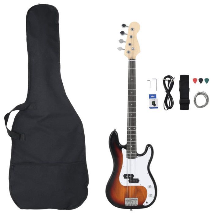 Elektrische basgitaar voor beginners, bruin-witte tas, maat 4.46