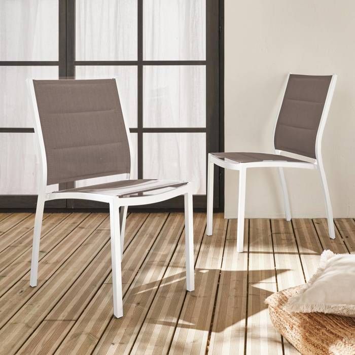 Set di 2 sedie Chicago - Alluminio bianco e textilene color tortora