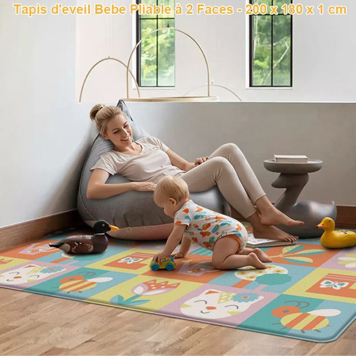 Alfombra de juegos plegable, impermeable y de doble cara para bebés - 200x180x1cm - Alfombra de actividades - Segura para bebés, no tóxica, antideslizante