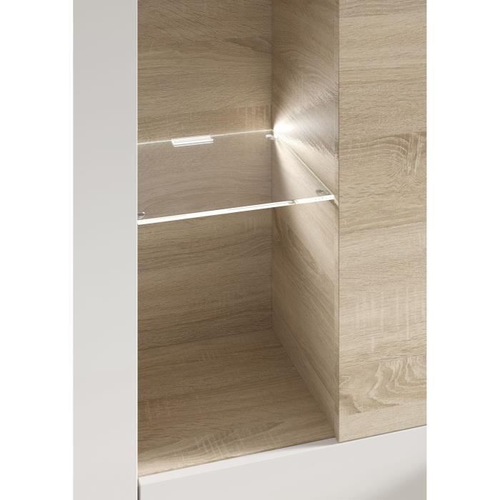 Mueble de TV ESSENCIAL con iluminación LED blanca clásica de alto brillo y acabado en roble - 260 cm de ancho