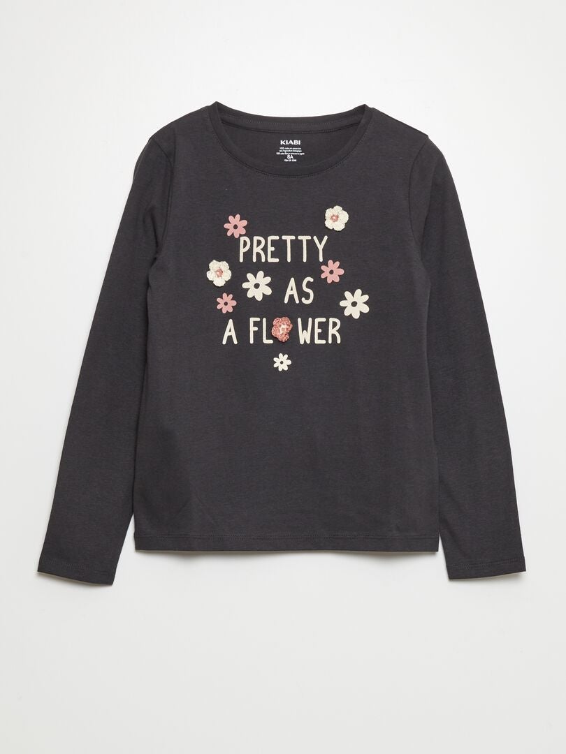 Camiseta de punto 'bonita como una flor' - NEGRA