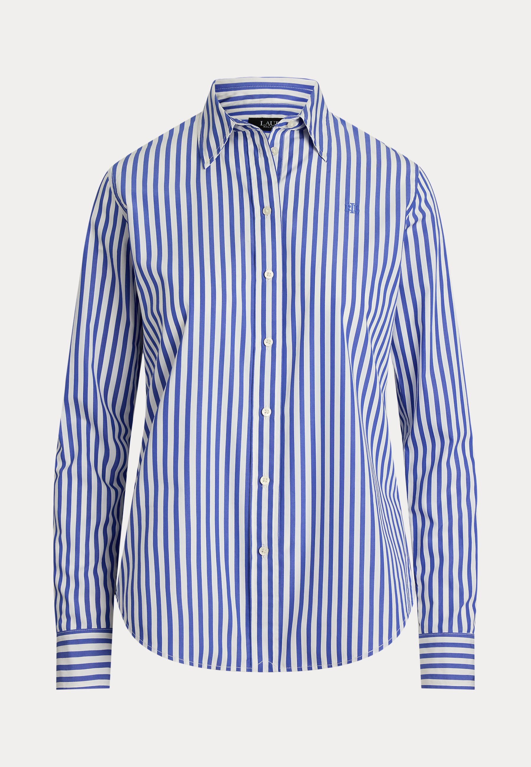Lauren Ralph Lauren Petite Classic Fit Hemd aus gestreiftem Breitgewebe – Bluse mit Knopfleiste – Lapisblau/Weiß