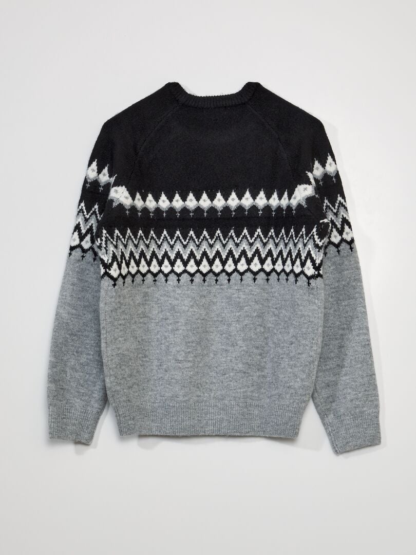 Jacquard gebreide trui met ronde hals - GRIJS