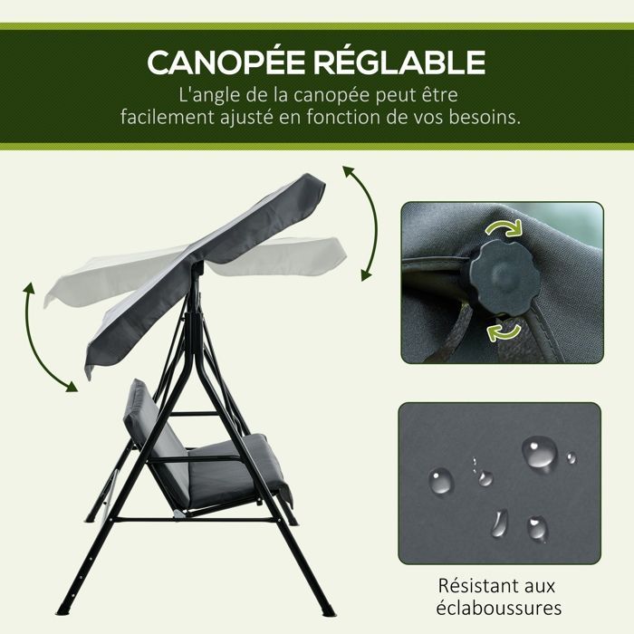 Outsunny - Balancelle de jardin - Métal - 172x110x153cm - Gris