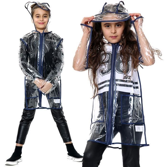 Impermeable azul marino de EVA para niñas, transparente, edades de 5 a 13 años.