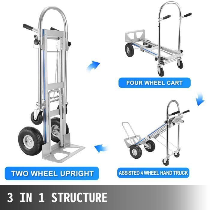 Carrello di trasporto 3 in 1 - VEVOR - Carrello a mano pieghevole multiuso in alluminio da 450 kg