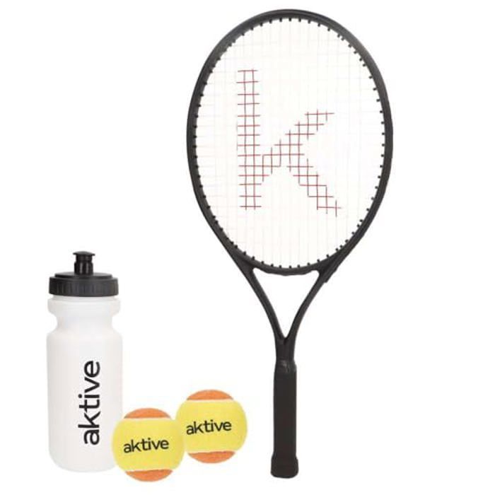 Kit de raqueta de tenis AKTIVE - Adulto principiante - Aluminio ligero - 2 pelotas - Botella de agua incluida