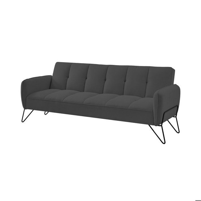 VINTEX Anthrazitfarbenes Mikrofaser-3-Sitzer-Schlafsofa mit Klick-Klack-Mechanismus