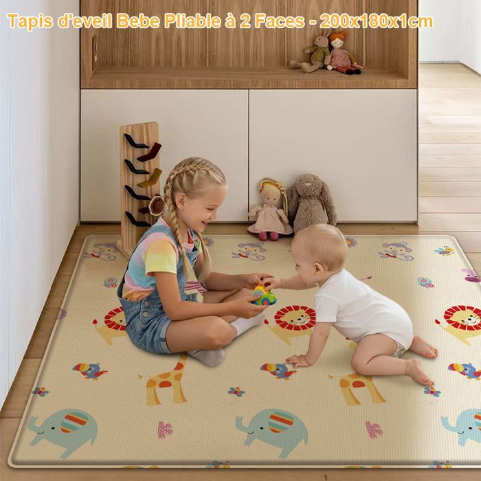 Alfombra de juegos plegable, impermeable y de doble cara para bebés - 200x180x1cm - Alfombra de actividades - Segura para bebés, no tóxica, antideslizante