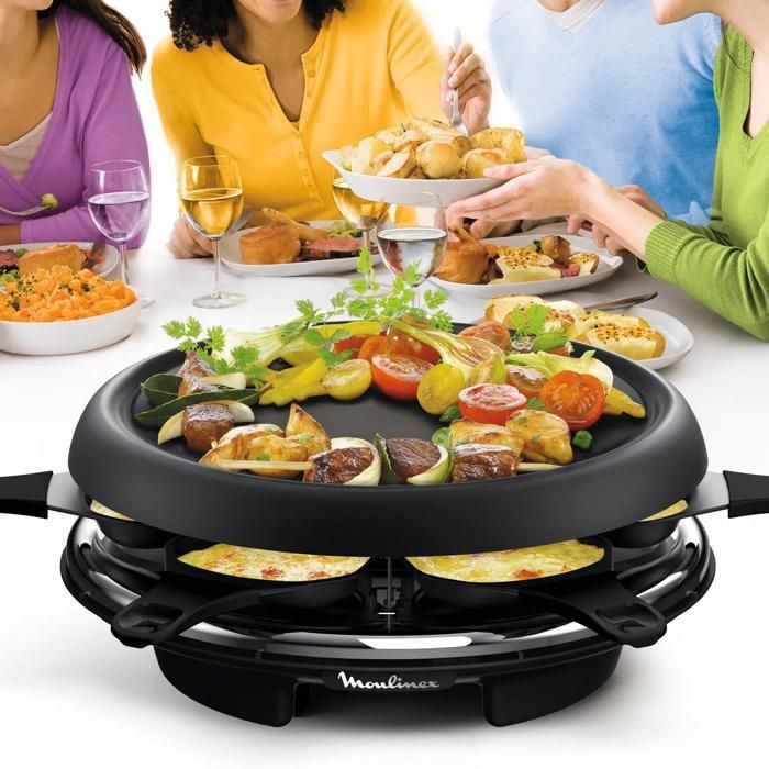 Moulinex Accessimo Griglia per raclette 3 funzioni, Crepiera con 6 padelle, Piastra antiaderente rimovibile, Nero RE151812