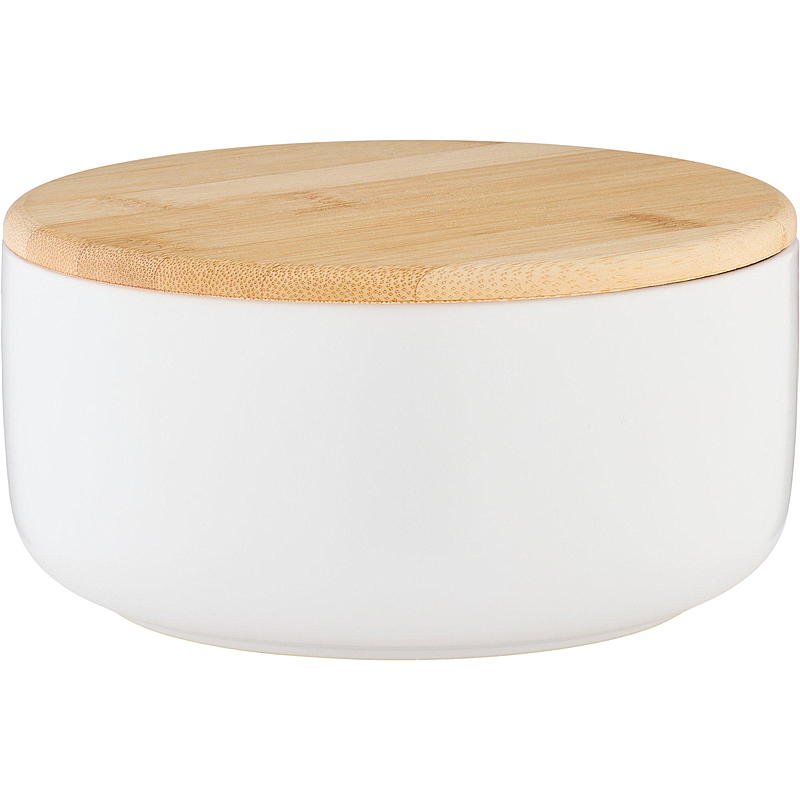 Keramikschüssel „Cuisine“ ø 17 cm mit Bambusdeckel, weiß