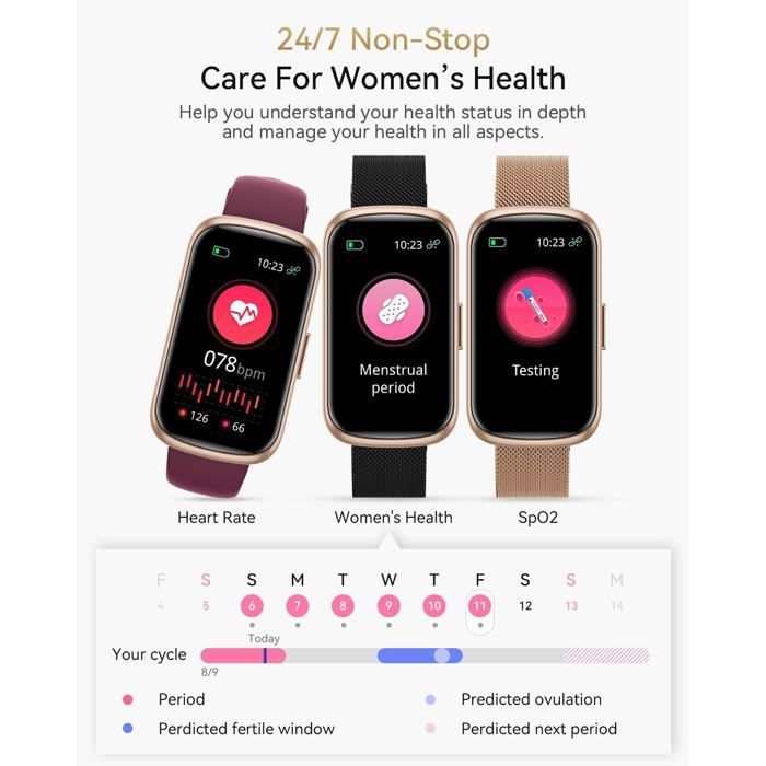 Smartwatch für Damen, 1,47 Zoll Fitness-Tracker, 24-Stunden-Sport-Tracking, 24-Stunden-Herzfrequenzmessung, SpO2-Schlafüberwachung, IP68 wasserdicht