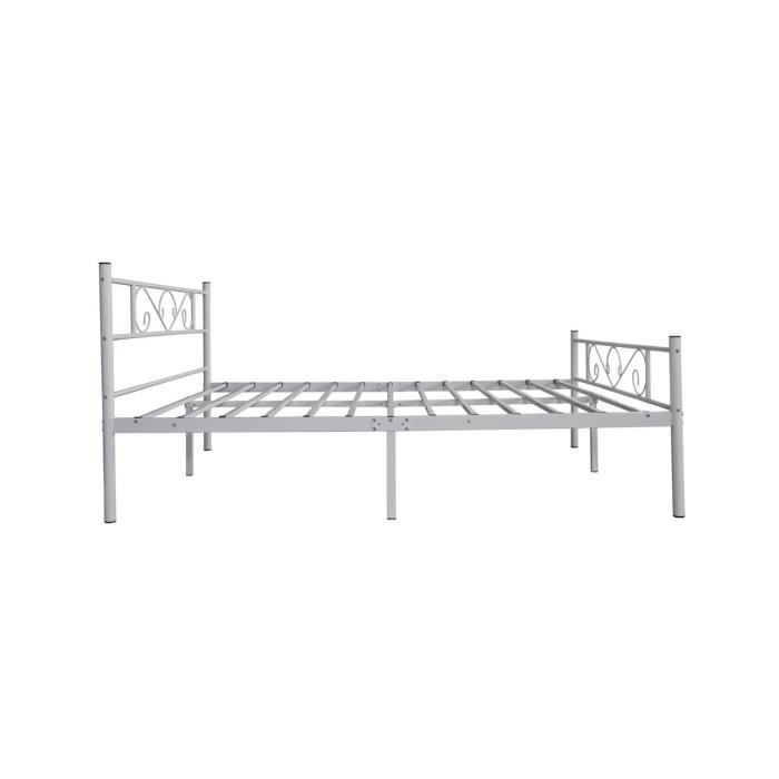Cama metálica modelo HOLA de 140 x 190 cm - Blanca - SIN MARCA - Cama de metal - Base de láminas - Estilo industrial - Loft