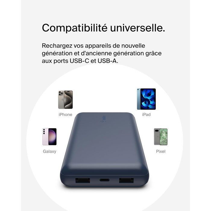 Externer Akku – BELKIN – 20.000 mAh – USB-A & USB-C – 15 W – Blau