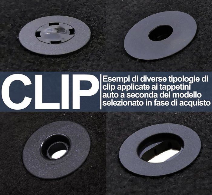 Rebeca Shop - Car mats, black carpet, front and rear, embroidered logo, 4 fixing clips, compatible with Delta