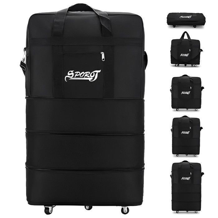 Bolsa de viaje con ruedas de 45L-95L, bolsa de lona plegable y expandible, bolsa deportiva para hombres y mujeres, color negro.