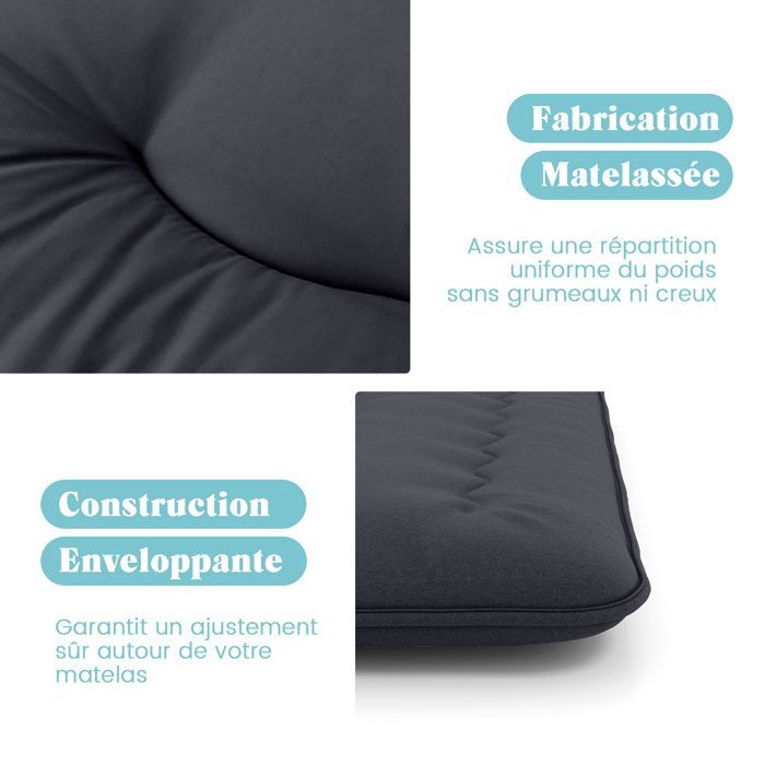 COSTWAY Matelas Futon 90 x 200 CM, Surmatelas Amovible Lavable, Matelas de Sol Portable avec Sac de Transport pour Camping, Noir