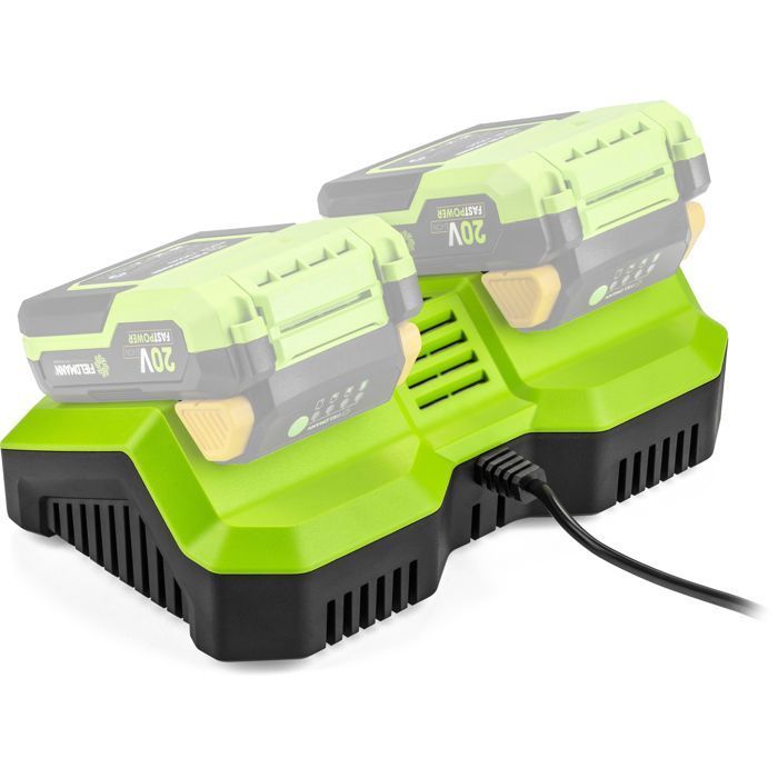 Chargeur double - FIELDMANN - Pour batteries 20V - Charge 2Ah en 60 min - Compatible 2Ah, 4Ah