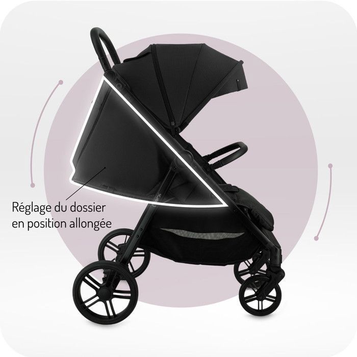 MoMi CLARA - Stroller 0m+ up to 22 kg - Rotating bar - Adjustable handle - Accessories included: bag, rain cover - Black