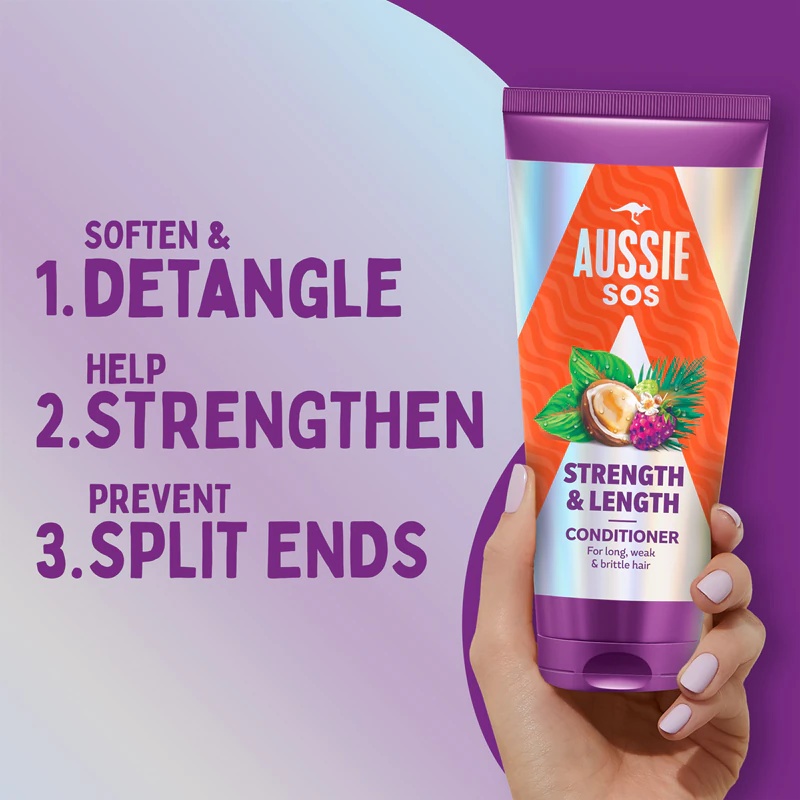 „Aussie SOS“ stiprina ir ilgina ilgų plaukų kondicionierius
