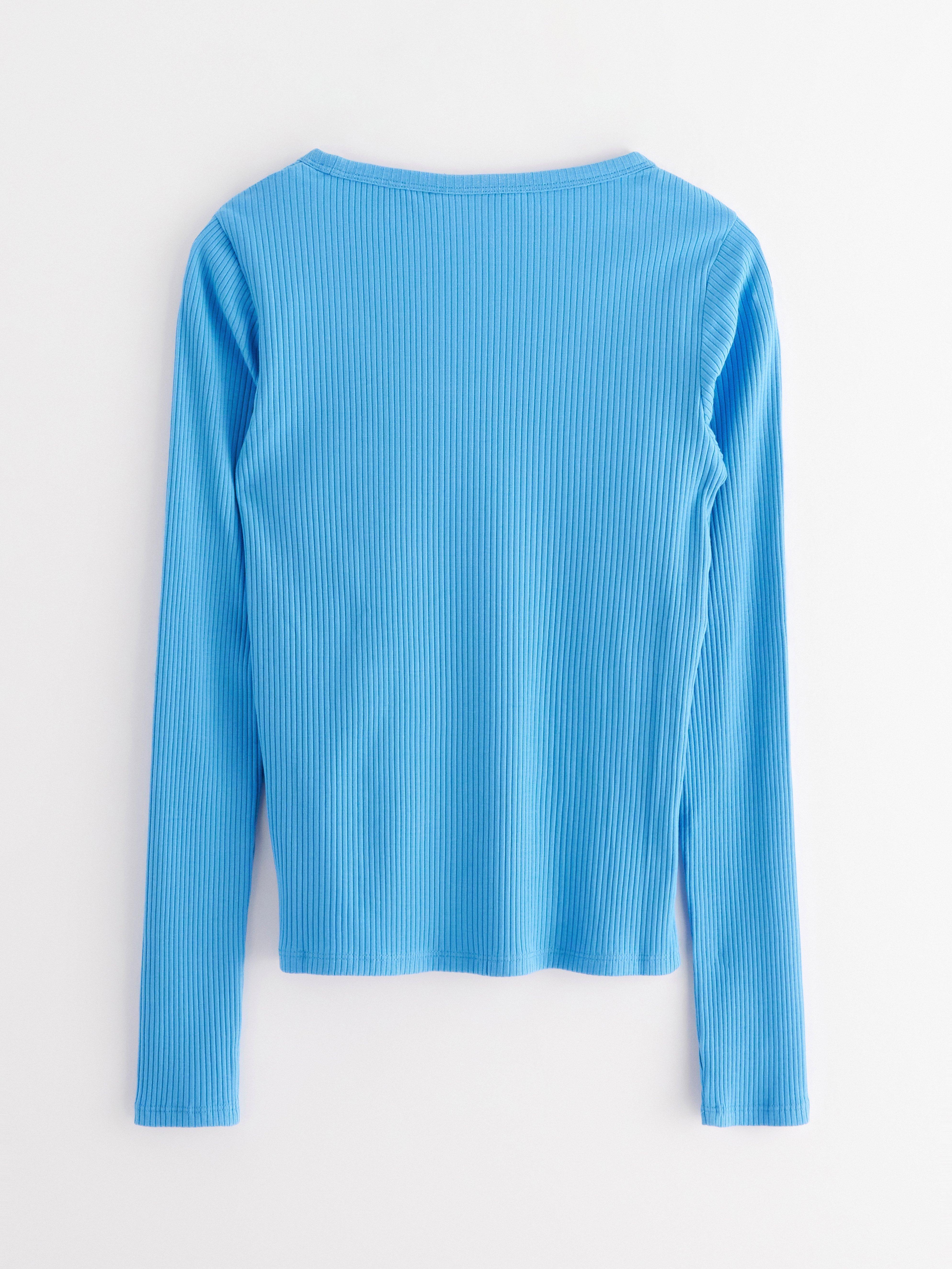 Ribbad långärmad topp Blue