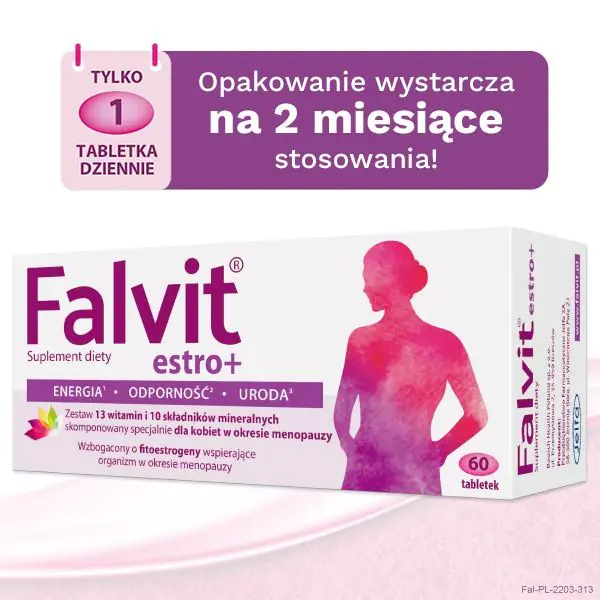 Falvit Estro+, Preparat łagodzący objawy menopauzy, Tabletki