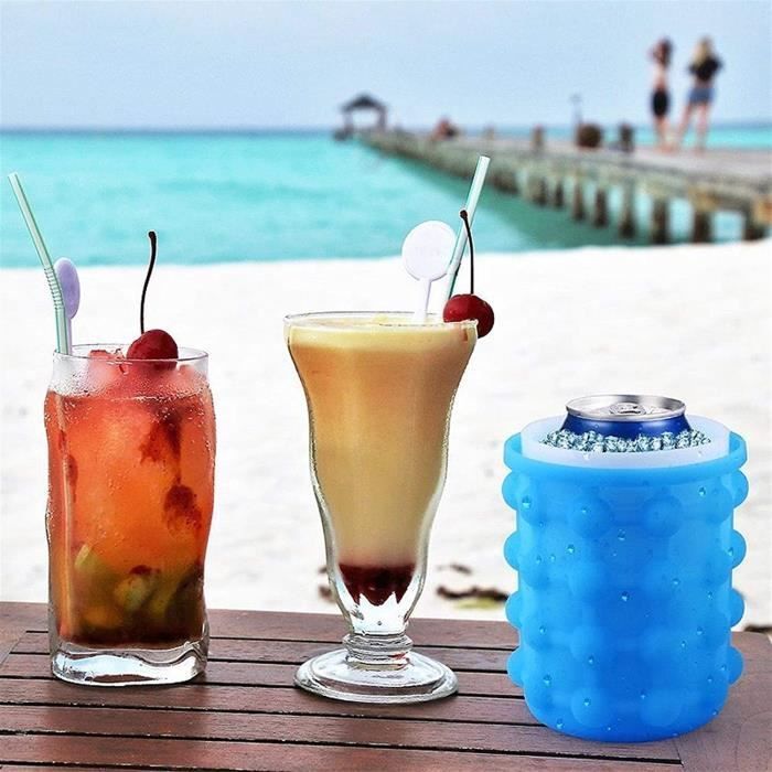 Cubitera y nevera portátil - Ice Cube Maker 305 - Silicona - Doble cámara 2 en 1 - Portátil (Azul)