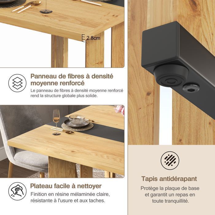 Table à Manger - Style Scandinave - 150cm - Résistante à l'Eau - MDF et Métal