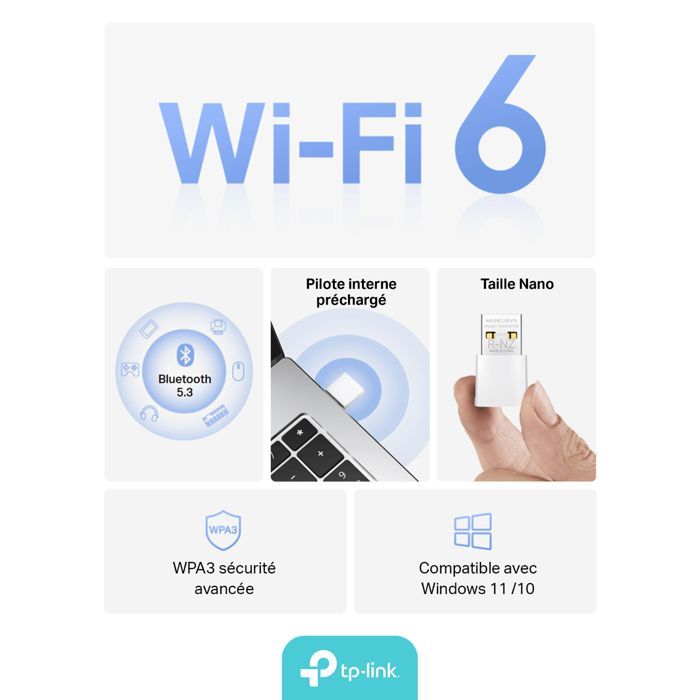 Adaptador USB Nano Wi-Fi - MERCUSYS - MA60XNB - Wi-Fi 6 AX900 - Bluetooth 5.3 - Banda Dupla 2.4/5 GHz