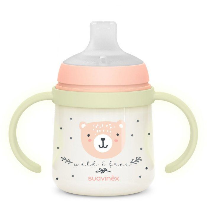 Babyfles met handvatten - SUAVINEX - NIGHT&DAY WILD&FREE - 150 ml - 6 maanden en ouder - Roze