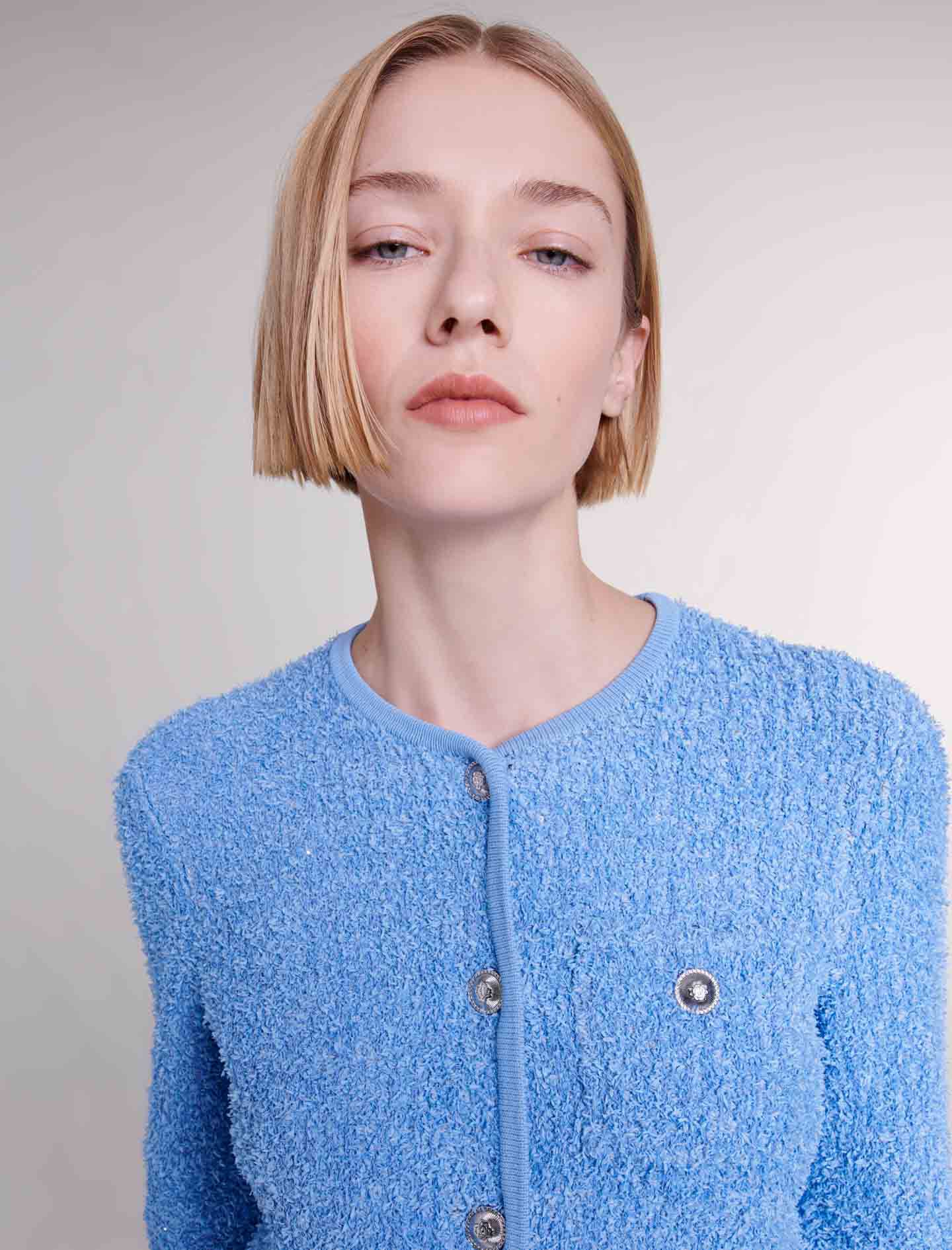 Cardigan tricotat cu paiete - Albastru
