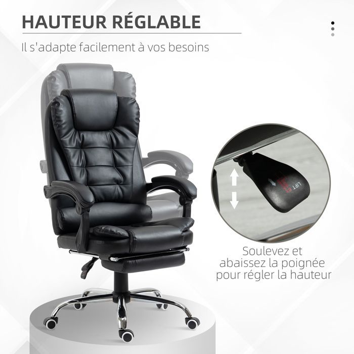 HOMCOM - Silla de oficina - Tapicería sintética de PU - 64,5 x 69 x 117 cm - Negra