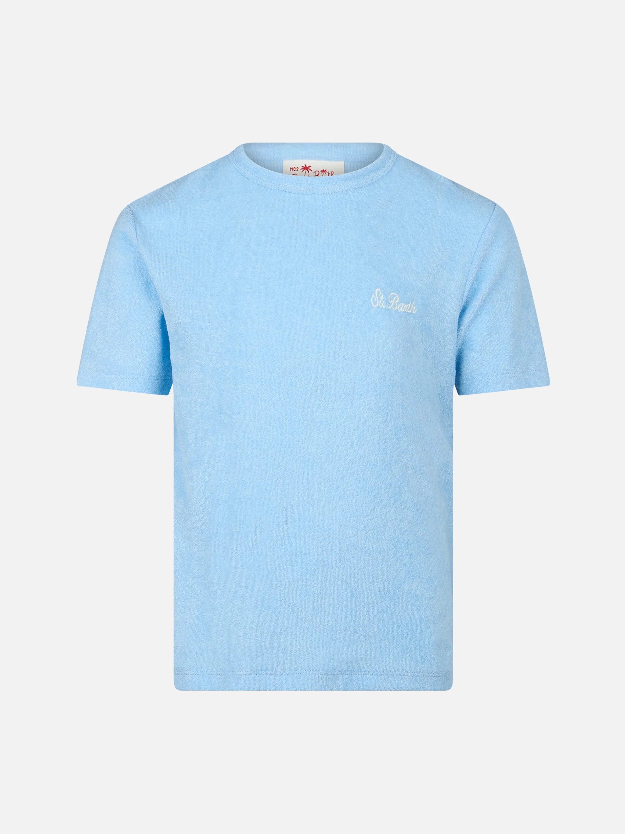 T-shirt da bambino in spugna azzurra Gary con ricamo St. Barth