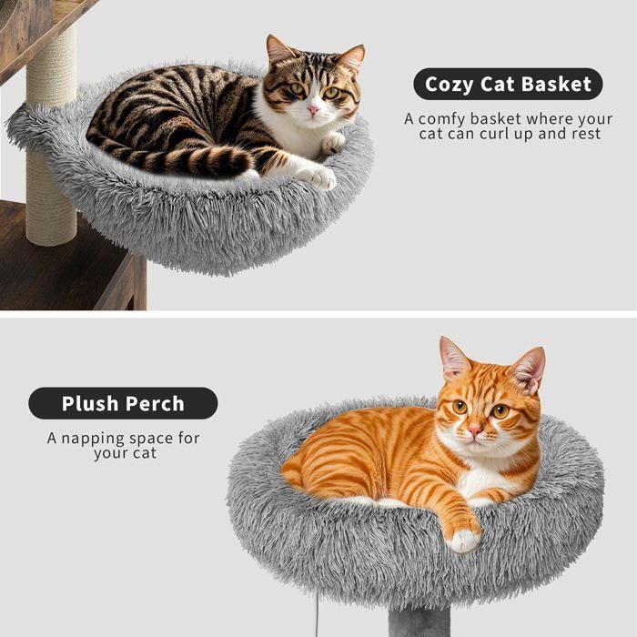 Árvore para Gatos com Caixa de Areia, Unidade Sanitária de Madeira para Gatos com Torre, Arranhador, Poleiro e Plataformas - Marrom
