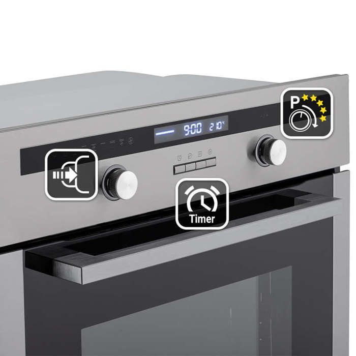 Four encastrable 60 cm | 70L | 3kW | Rôtisserie | Capteur de température du cœur | Gril | Air chaud | Tiroirs télescopiques
