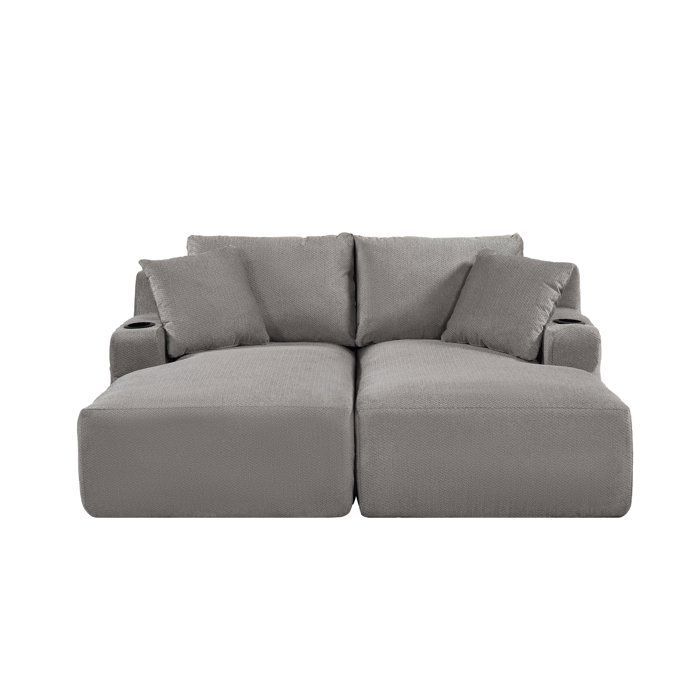 Canapé compressé modulable - 2 places - MARTY - Tissu Gris clair - Rangement & Porte-verres - 180 x 157 x 88 cm
