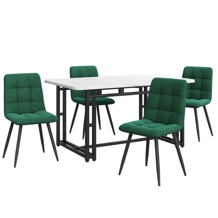 Plaque épaissie140x80cm Table de salle à manger noire avec 4 chaises Set,Set de table de cuisine moderne, chaises de salle à mange