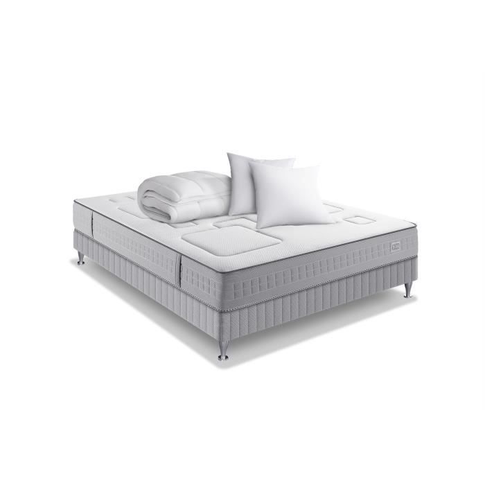 Conjunto de colchón y base de cama SIMMONS de 160 x 200 cm + edredón y almohadas - 25 cm de altura - Muelles Sensoft - Fabricado en Francia - SW3