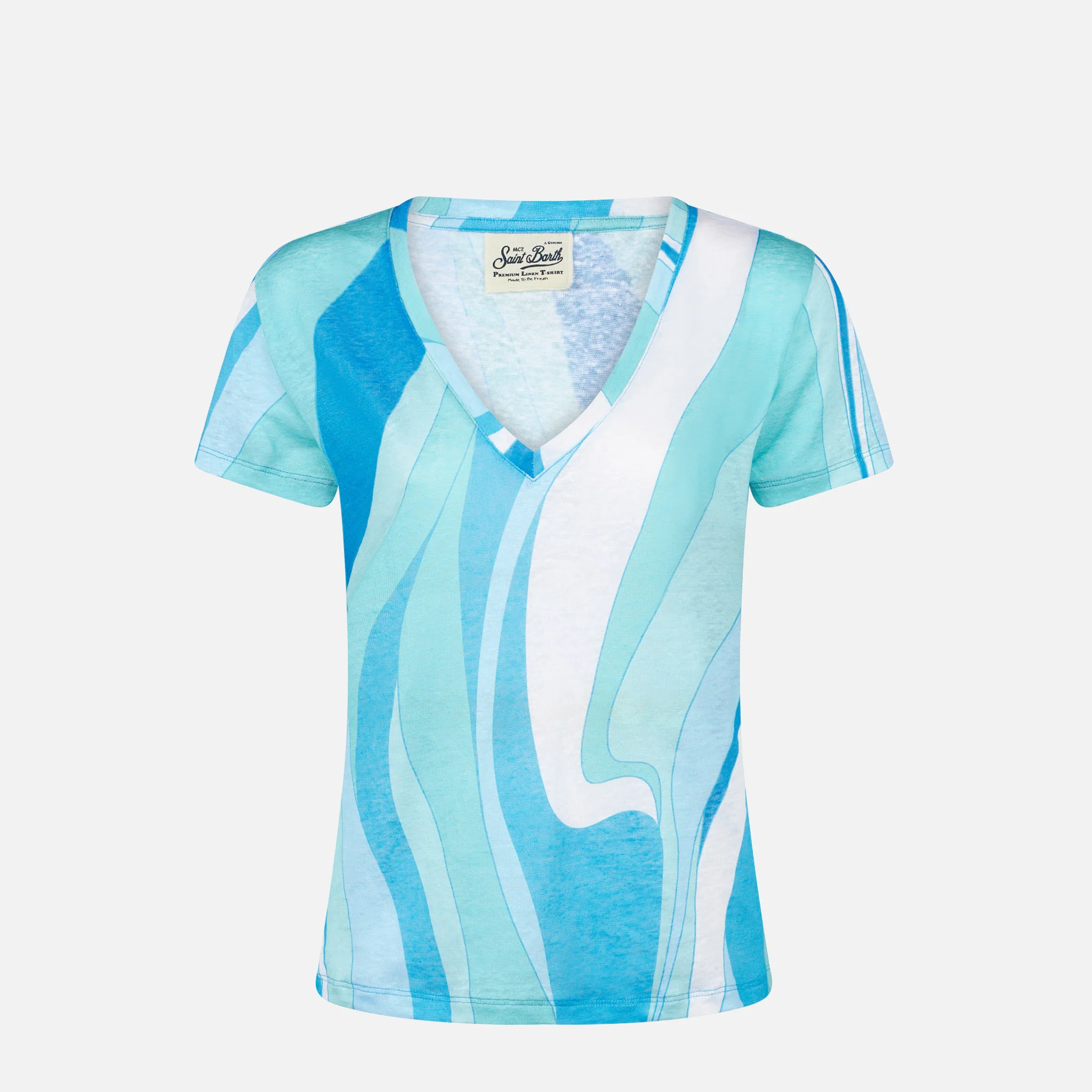 Dames T-shirt van linnen met golfprint