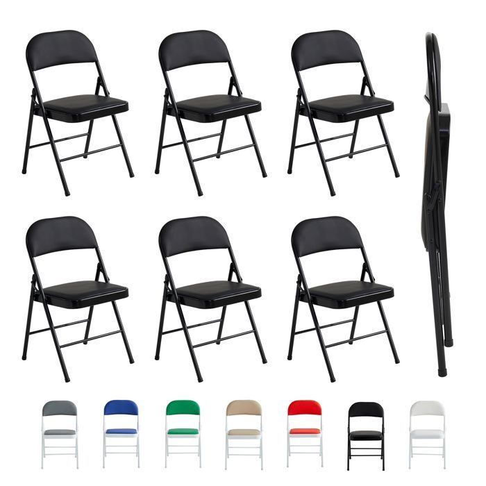 mcc direct Set mit 6 Klappstühlen aus Kunstleder mit Metallgestell und gepolstertem Sitz (schwarz)