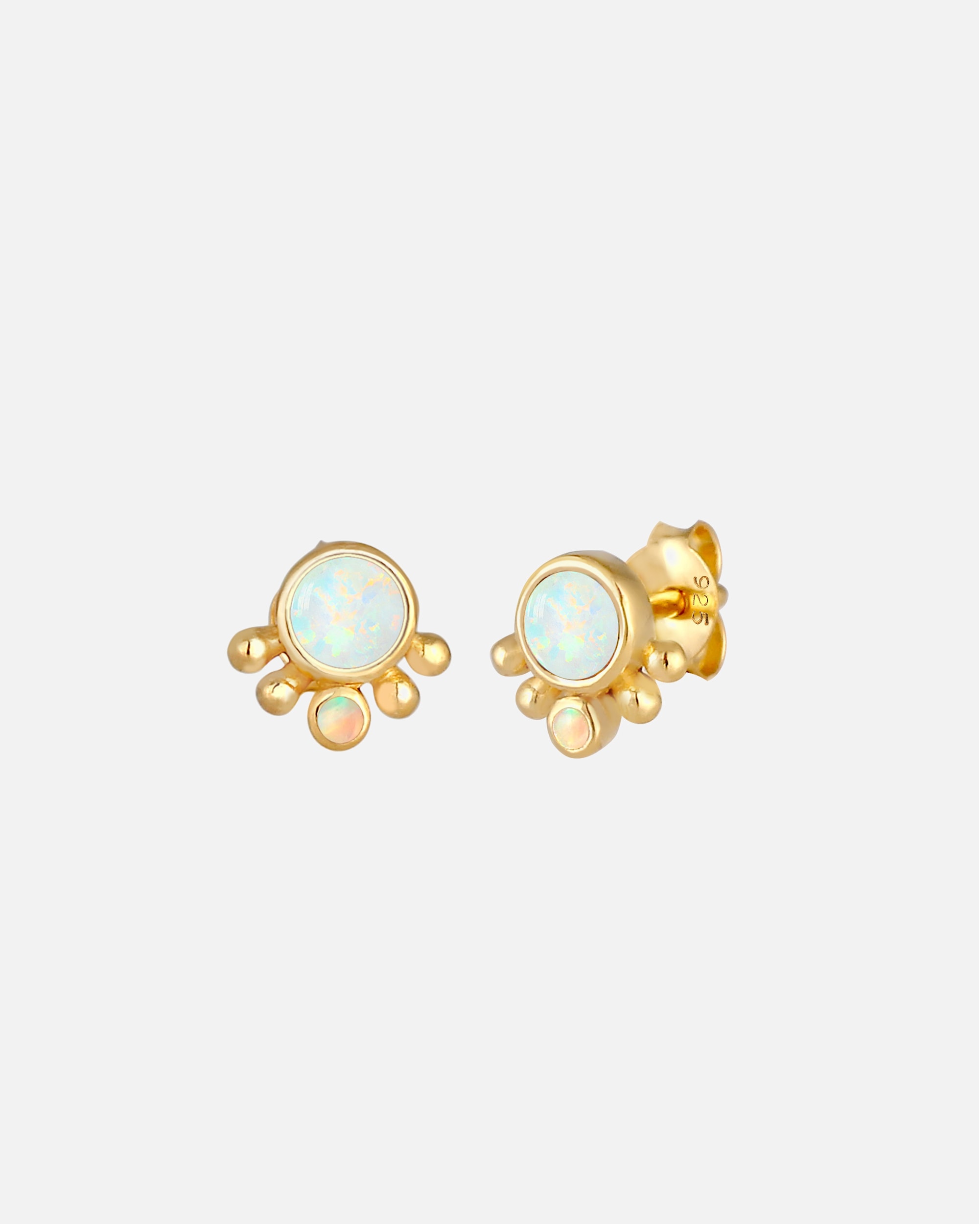 Elli Pointes rondes pour dames avec Opal Vintage en 925/1000 argent massif et plaqué or