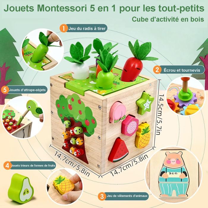 5 en 1 Cube D'activité Bébé-Jouets D'activité et de Développement,49Pcs-Jouet Fille 18 mois,Montessori 1 an de Cadeau Fille Garçon