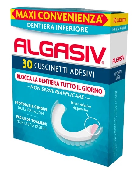 ALGASIV Almofadas adesivas Algasiv para próteses inferiores, 30 unidades